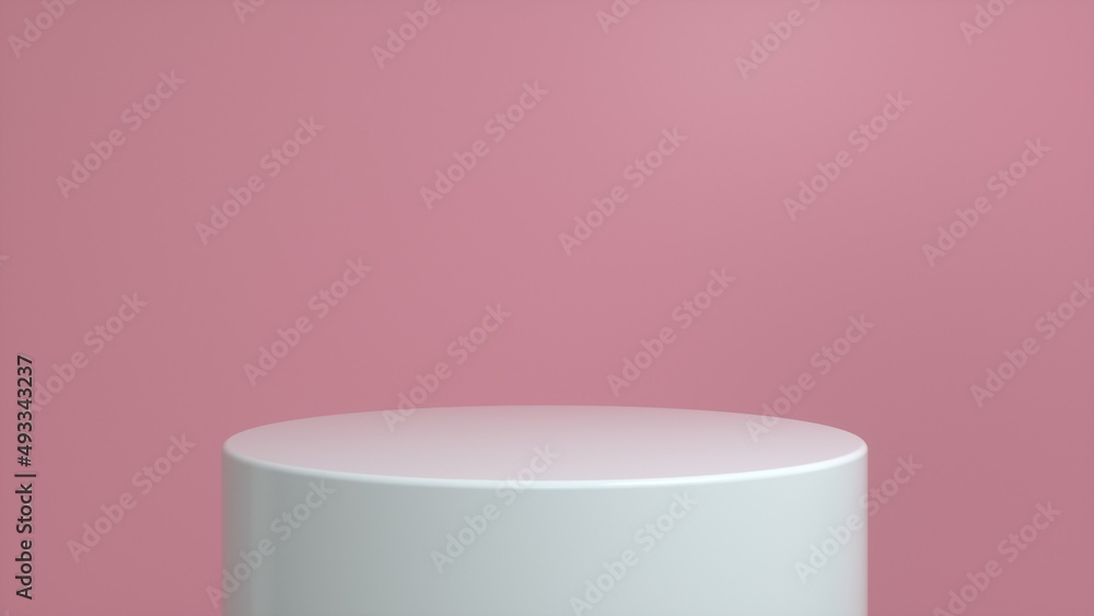 Poster white glossy podium, pedestal on a pink background. blank showcase mockup with empty round stage. ab