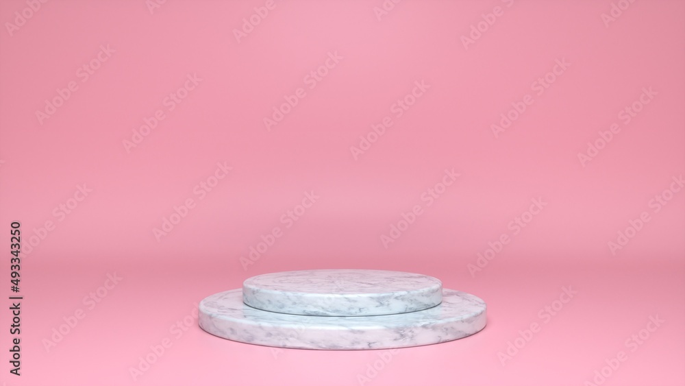 Poster marble glossy podium, pedestal on pink background. blank showcase mockup with empty round stage. abs