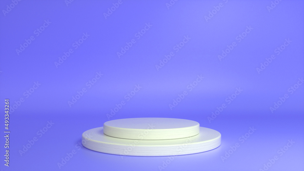 Poster white glossy podium, pedestal on purple background. blank showcase mockup with empty round stage. ab