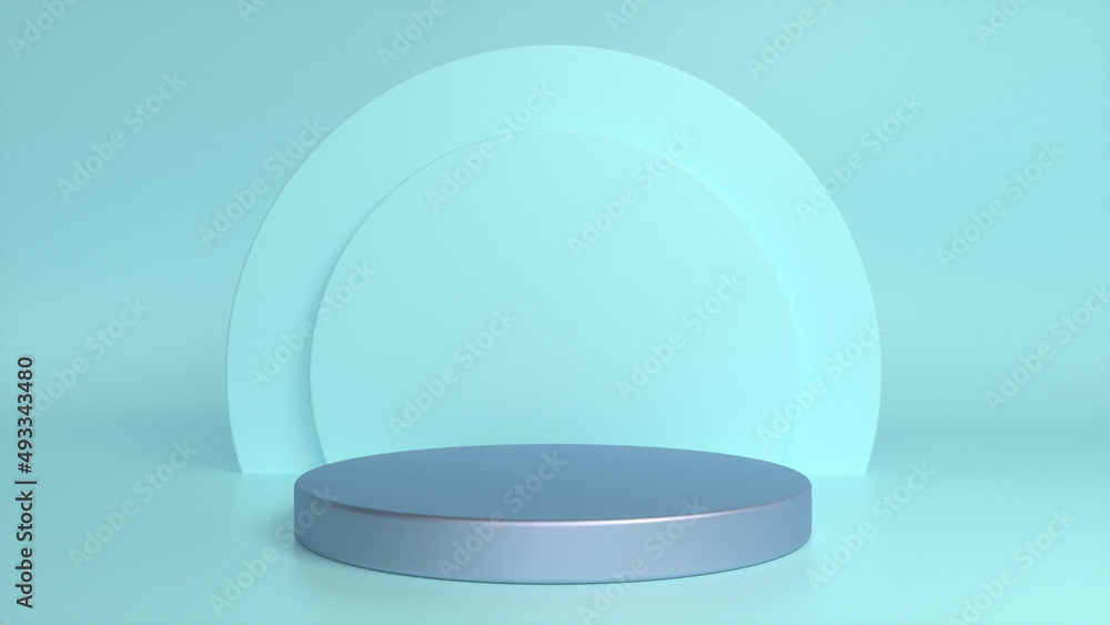 Poster blue glossy podium, pedestal on blue background. blank showcase mockup with empty round stage. abstr