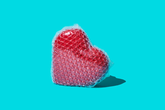 red heart wrapped in bubble wrap