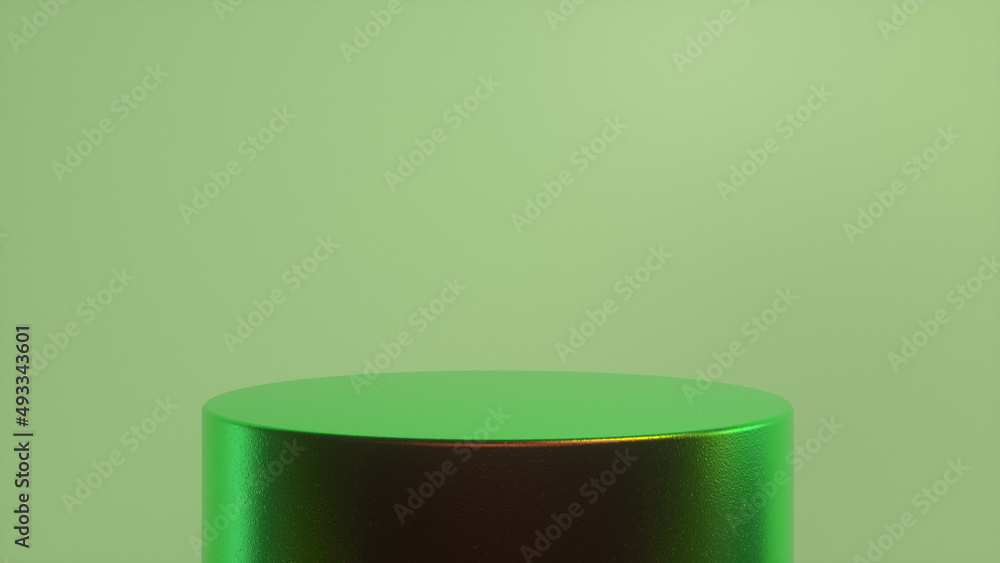 Poster green glossy podium, pedestal on green background. blank showcase mockup with empty round stage. abs