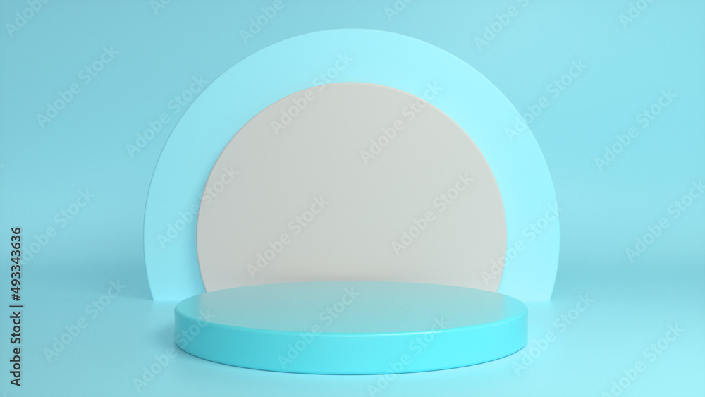 Poster blue glossy podium, pedestal on blue background. blank showcase mockup with empty round stage. abstr