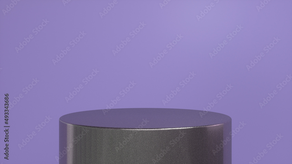 Poster chrome glossy podium, pedestal on purple background. blank showcase mockup with empty round stage. a