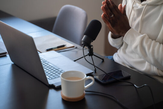 Close Up Of Recording A Podcast 