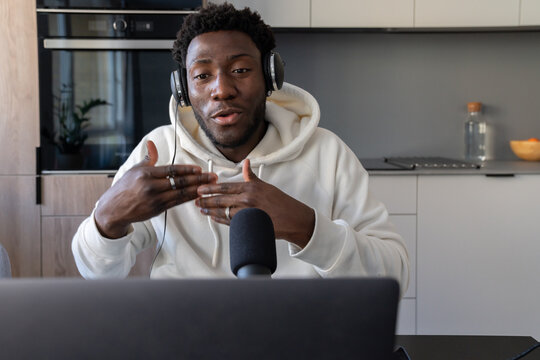 Cool Black Man Recording A Podcast
