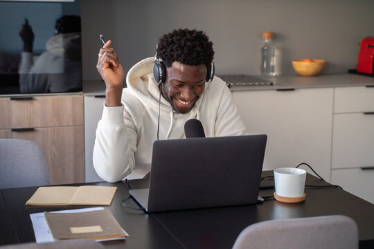 Black Man Recording A Podcast
