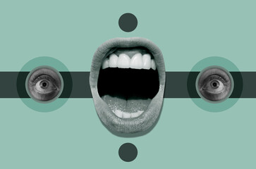 Collage composition with mouth and eyes