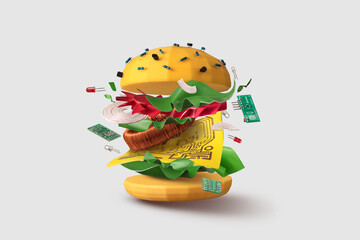 Tech burger made of electronic components