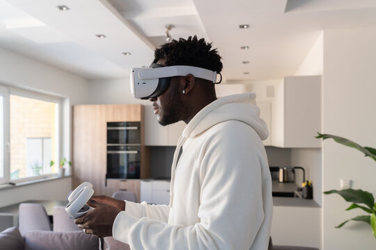 Black Man Using VR Glasses 