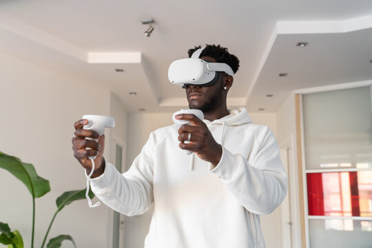 Metaverse Concept. Man Using Virtual Glasses