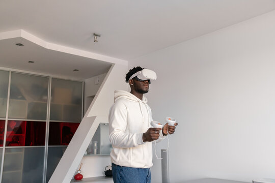Man Playing Games Using 3D Glasses.