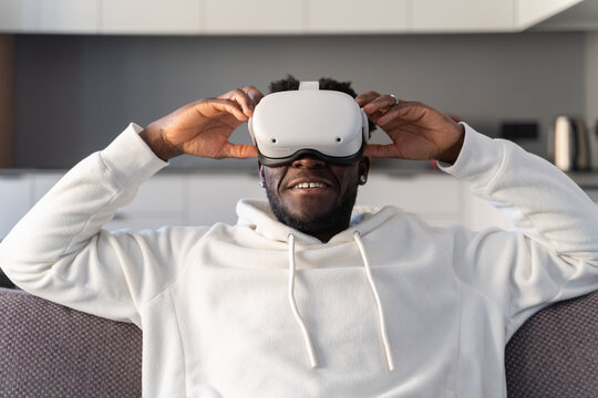 Excited Man With 3D Virtual Glasses At Home