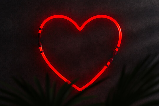 Neon heart inside on a dark wall