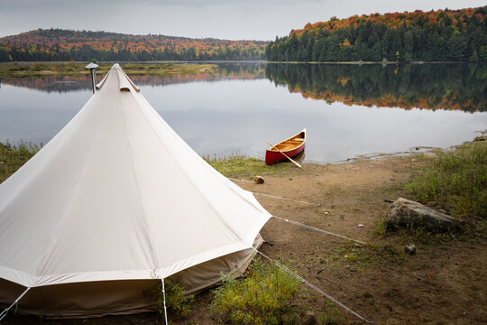 Fall Forest Campsite Bell Tent Canoe Trip