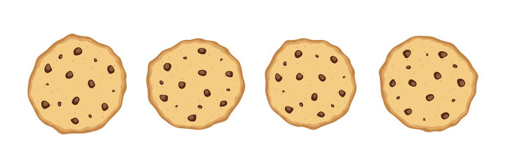 Chocolate tasty chip set. Sweet cookie collection. Home bakery. Vector isolated on white background.