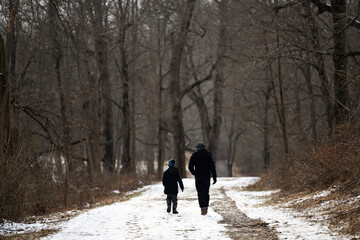 Father and son hiking together
