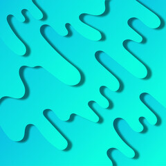turquoise background with wavy voluminous streaks with drops in several layers with a gradient and shadows