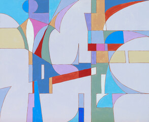 An abstract painting, futuristic urban environment.