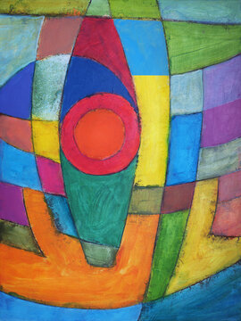 An Abstract Painting Featuring A  Shield Shape.