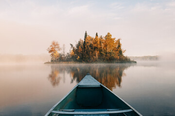 Canoeing toward a small island