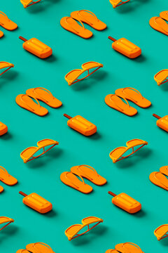pattern of flip flops, ice lolly and sunglasses 