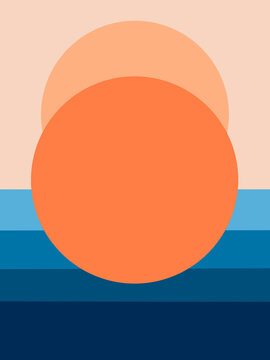 Bright Orange Circular Design With Blue Stripes