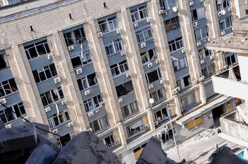 Kyiv, Ukraine, 17 March 2022: War of Russia against Ukraine. A residential building damaged by...