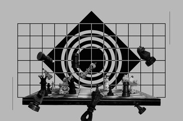 Mixed media collage with chess