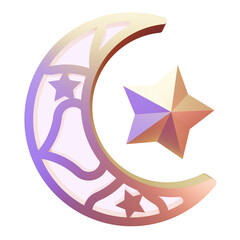 Crescent And Star 3D Render Illustration