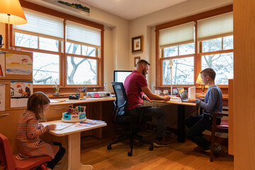 Parent Working from Home office with doing homeschool