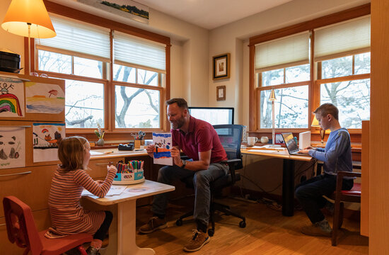 Father having conversation with daughter