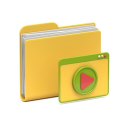Yellow folder icon video files concept 3D