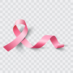 Pin ribbon. Symbol of breast cancer awareness. Vector realistic illustration.