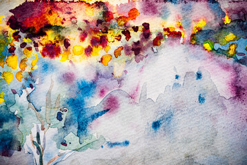 水彩画　水彩　背景　ウオーターカラー　グラフィック　抽象的な　宇宙観　手書き　絵の具　水彩 カラフル　背景　バックグランド　自然　花