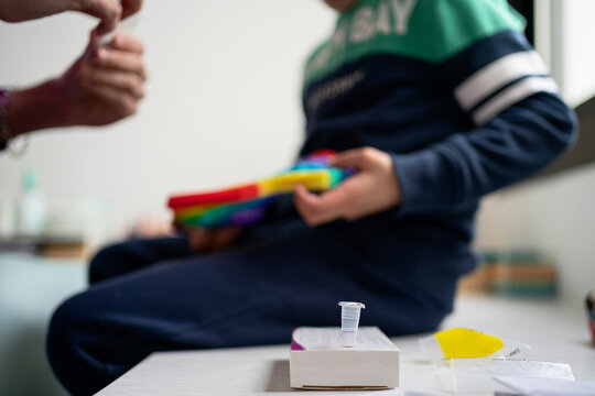 Rapid test near mother and son