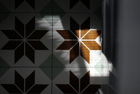 Close-up of retro tiled wall in cozy home environment