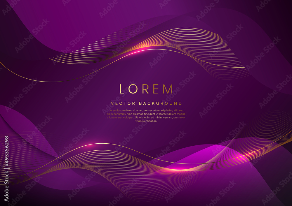 Aufkleber luxury concept template 3d violet curve shape on violet elegangt background and golden ribbon line w