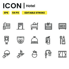 simple hotel icon set  good for website, ui, ux, presentation, etc , editable stroke, pixel perfect , 64 px