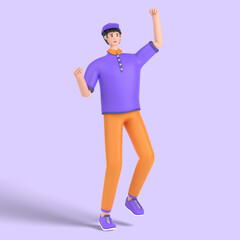 3d male character jumping and celebrates success