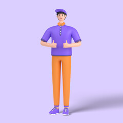 3d male character showing thumps up sign or gesture