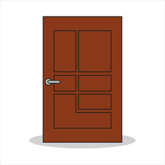 Wooden door in flat cartoon style. Vector illustration