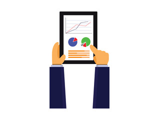 Businessman hold tablet with Business graph, vector illustration