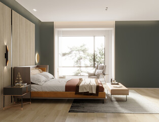 3d render of luxury hotel room, bedroom