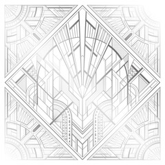Silver art deco illustration with ornament on white background