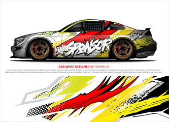 Fototapeta premium Race car wrap design vector for vehicle vinyl sticker and automotive decal livery