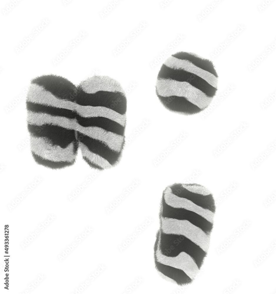 Poster furry zebra themed font quotation mark and comma and period