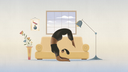 black woman doing fitness exercise stand on hands