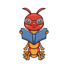 Cute smart centipede cartoon reading a book