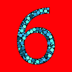 Vector Sign number 6 in the red background. number fill with the circle shapes. vector illustration. eps 10